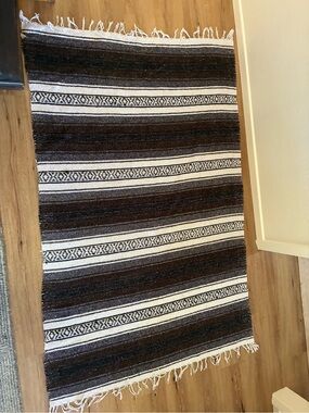 Source Unknown Brown and White Striped Woven Throw Blanket